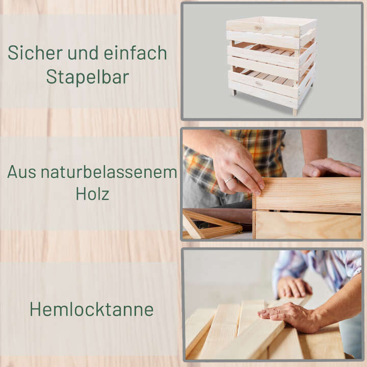 HABAU 3er Set Stapelbare Holzkisten für Obst und Gemüse